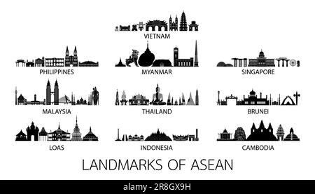 set of landmarks  with silouette design,vector illustration Stock Vector
