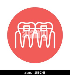 Teeth in braces color line icon. Isolated vector element. Outline pictogram for web page, mobile app, promo Stock Vector