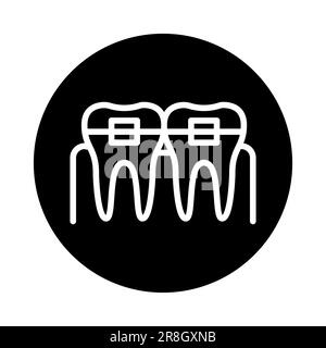 Teeth in braces color line icon. Isolated vector element. Outline pictogram for web page, mobile app, promo Stock Vector