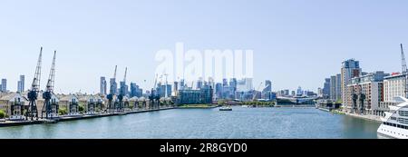 Panorama the Royal Victoria dock, photograph taken from footbridge Stock Photo