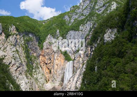 Beautiful Boka Waterfall in Slovenia Stock Photo