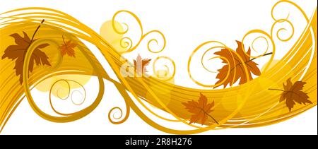 Autumn wave decoration element for greeting card colored in yellow on transparent background Stock Vector