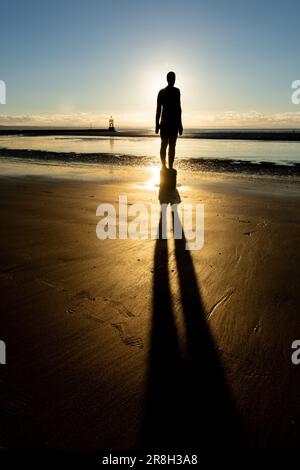 Antony Gormley: Another Place, sculpture on Crosby beach, Liverpool, UK 2023 Stock Photo