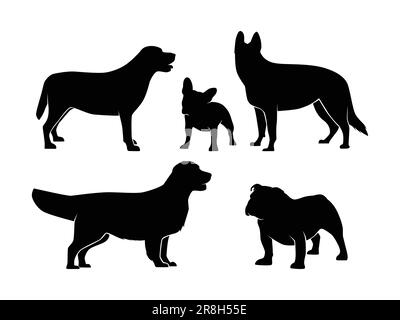 Set of Dogs Silhouette Isolated on a white background - Vector Illustration Stock Vector