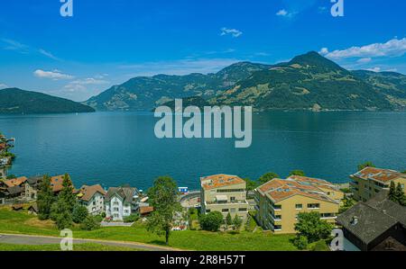 The village of Beckenried on Lake Lucerne. Switzerland, Europe Stock Photo