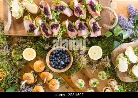 Outdoor reception finger food catering Stock Photo