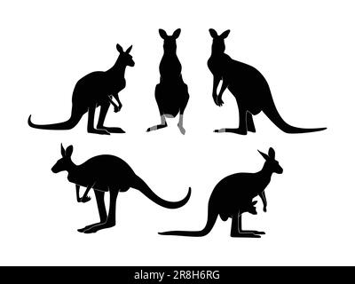 Set of Kangaroos Silhouette Isolated on a white background - Vector Illustration Stock Vector