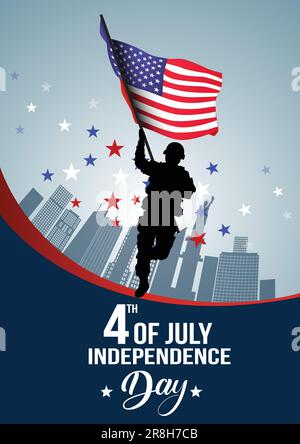 4th of July America independence day. American soldier running with flag. vector illustration design Stock Vector
