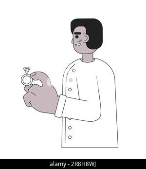 Young african american man holding classic engagement ring monochromatic flat vector character Stock Vector