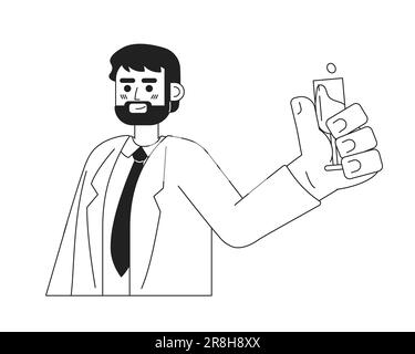 Bearded caucasian man holding champagne glass monochromatic flat vector character Stock Vector