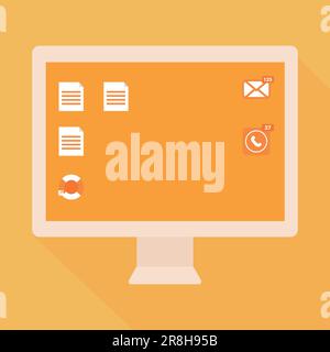 Computer icon in flat style on yellow background. Vector illustration Stock Vector