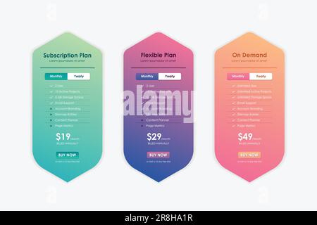Price Comparison Table, Pricing table template for website, applications, and business, subscription plans Stock Vector