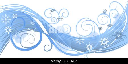 Winter wave decoration element for greeting card colored in blue on transparent background Stock Vector