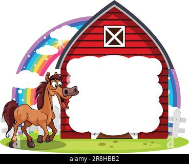Horse at the farm barn empty banner illustration Stock Vector