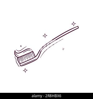 Hand Drawn Toothbrush With Toothpaste. Doodle Vector Sketch Illustration Stock Vector