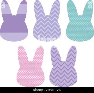 Set of rabbit heads with different patterns. Bunny head outline. Vector illustration Stock Vector