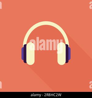 Headphones icon in flat style on orange background. Vector illustration Stock Vector