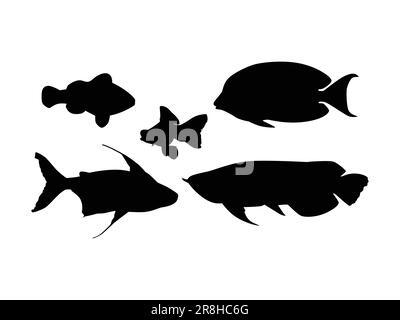 Set of Fishes Silhouette Isolated on a white background - Vector Illustration Stock Vector