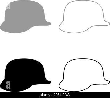 German helmet of World War two 2 stahlhelm ww2 set icon grey black color vector illustration image simple solid fill outline contour line thin flat Stock Vector