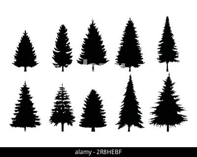 Set of Pine Trees Silhouette Isolated on a white background. Vector Illustration. Stock Vector