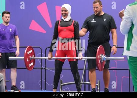 Berlin, Deutschland, 21, June, 2023. Narimane HOURI from Algeria during deadlift division F06 in the Special Olympics World Games Berlin 2023.. Credit: Fabideciria. Stock Photo