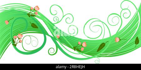 Spring wave decoration element for greeting card colored in green on transparent background Stock Vector
