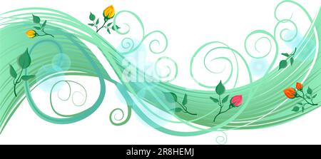 Summer wave decoration element for greeting card colored in green on transparent background Stock Vector