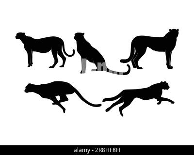 Set of Cheetahs Silhouette Isolated on a white background - Vector Illustration Stock Vector