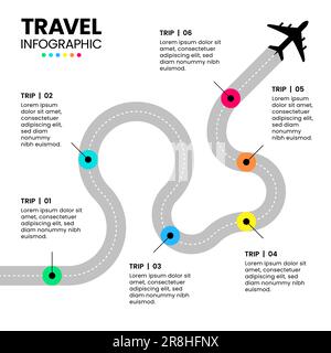 Infographic template with icons and 6 options or steps. Travel concept. Can be used for workflow layout, diagram, banner, webdesign. Vector illustrati Stock Vector