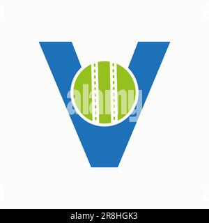 Cricket Logo On Letter V Concept. Cricket Club Symbol Stock Vector