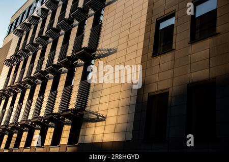 Modern freshly constructed urban building, combined steel with glass and concrete, downtown of Belgrade city, Serbia Stock Photo