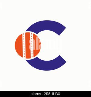 Cricket Logo On Letter C Concept. Cricket Club Symbol Stock Vector