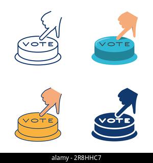 Hand pressing vote button icon set in flat and line style. Voting and election symbol. Vector illustration. Stock Vector
