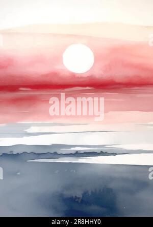 hand painted abstract minimal contemporary sunset seascape landscape Stock Vector