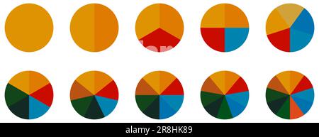 Circle pie chart icons. Colorful diagram with 10 sections. Vector illustration isolated on white background Stock Vector