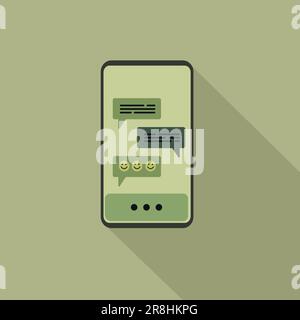 Smartphone with chatting icon in flat style on round green background ...