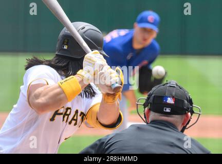 Pittsburgh Pirates second baseman Ji Hwan Bae plays against the Cincinnati  Reds during an opening day baseball game in Cincinnati, Thursday, March 30,  2023. (AP Photo/Jeff Dean Stock Photo - Alamy