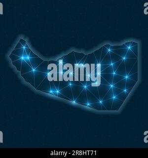 Somaliland network map. Abstract geometric map of the country. Digital connections and telecommunication design. Glowing internet network. Stock Vector