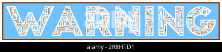 WARNING text filled with related keywords of various sizes. Warning word cloud. Beautiful vector illustration. Stock Vector
