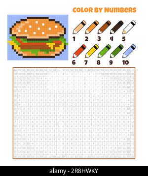 Color by numbers. Coloring book for kids.Pixel art Stock Vector
