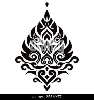 Thai vector traditional design element, ethnic decorative background from Thailand - folk art style in black and white Stock Vector