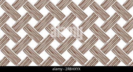Diagonal basketweave seamless pattern with straw texture. Brawn basket weave bamboo texture on white. Simple monochrome background. Vector abstract il Stock Vector
