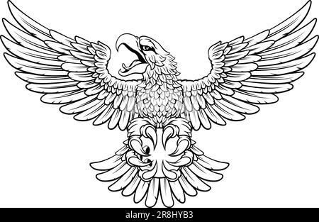Bald Eagle Hawk Flying Bowling Ball Claw Mascot Stock Vector
