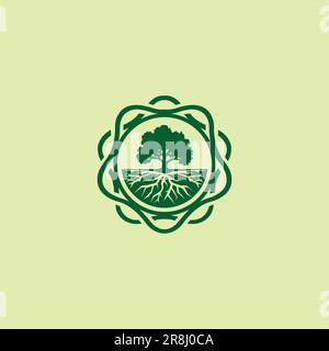 Oak Tree Logo Emblem. Circle tree logo icon template design. Round garden plant natural line symbol Stock Vector