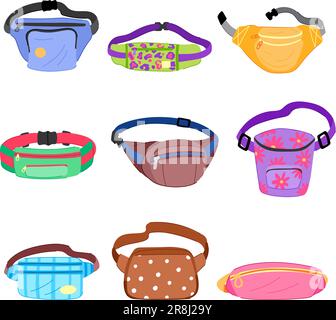 waist bag set cartoon vector illustration Stock Vector