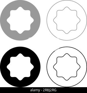 Rubber gasket puck under rounded octagon in circle set icon grey black color vector illustration image simple solid fill outline contour line thin Stock Vector
