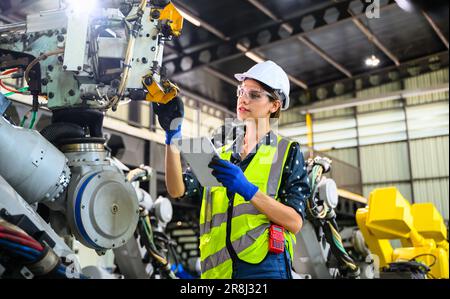 Business owner engineer managing and checking work at factory Stock Photo