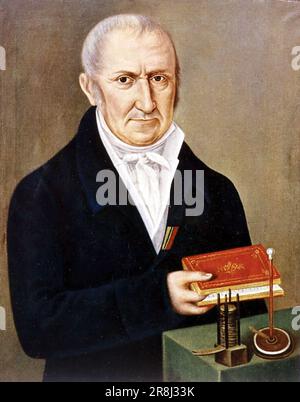 Alessandro Giuseppe Antonio Anastasio Volta (1745 – 1827) Italian physicist and chemist, pioneer of electricity and power, inventor of the electric battery and the discoverer of methane. Stock Photo