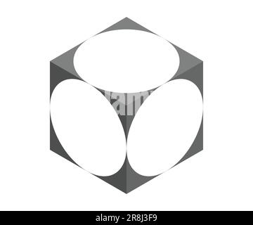 isometric drawing of a cube with circles inscribed Stock Vector