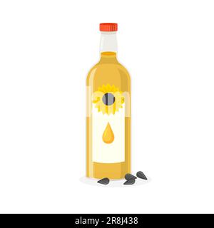 Sunflower oil packaging. Bottle design element for menu, label, packaging isolated on white background. Stock Vector